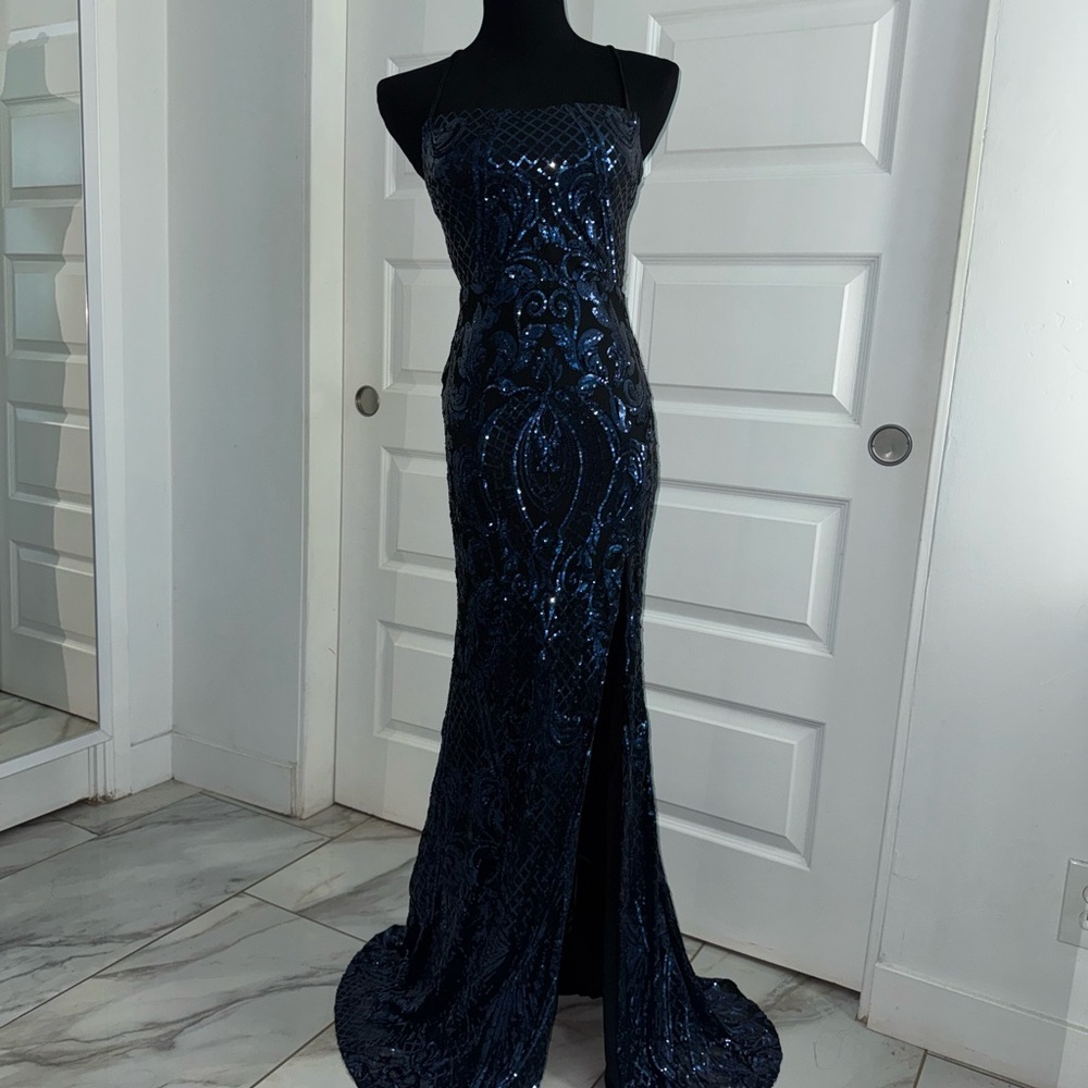 Elegant Navy Sequin Gown